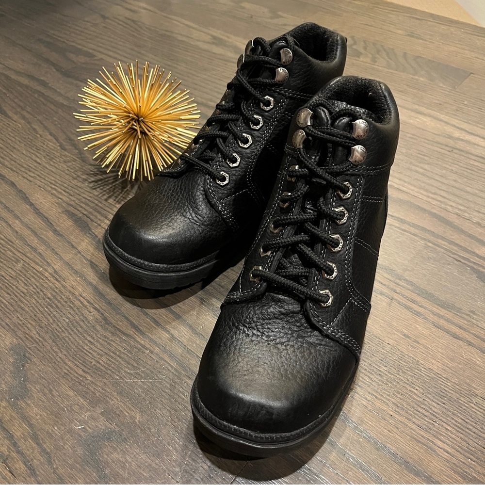 Eddie Moran Women’s Black Pebbled Leather Moto Boots 7.5 Style EM188